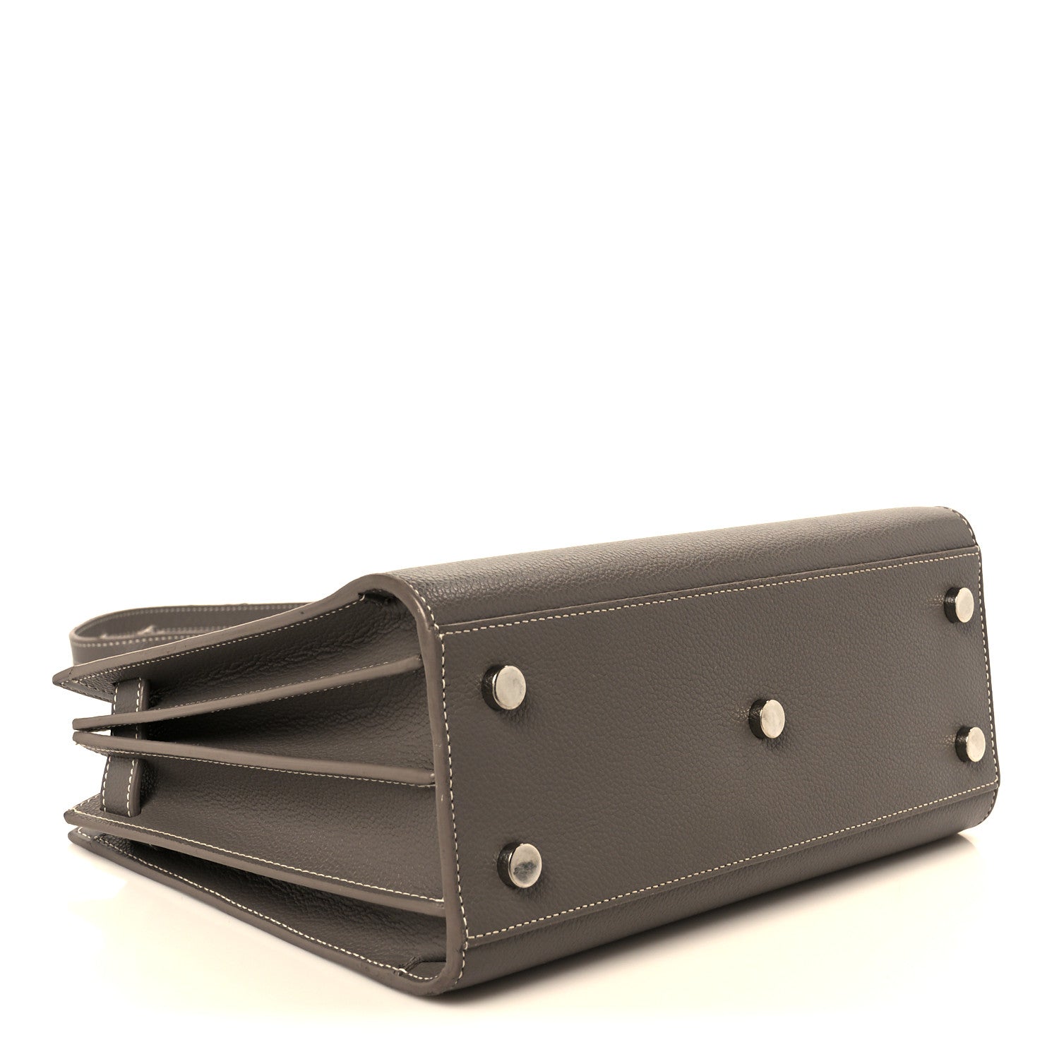 Grained Calfskin Topstich Baby Sac De Jour Grey