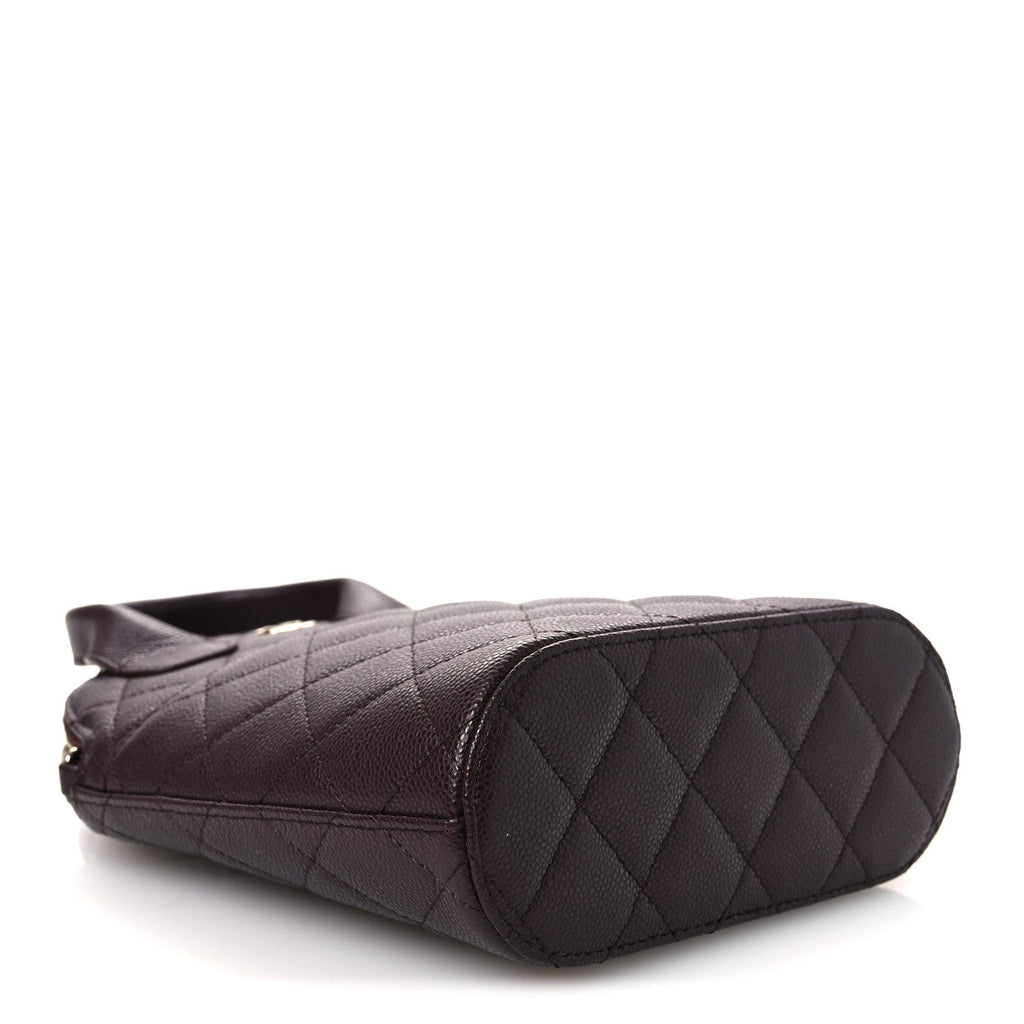 Caviar Quilted Top Handle Clutch With Chain Dark Brown