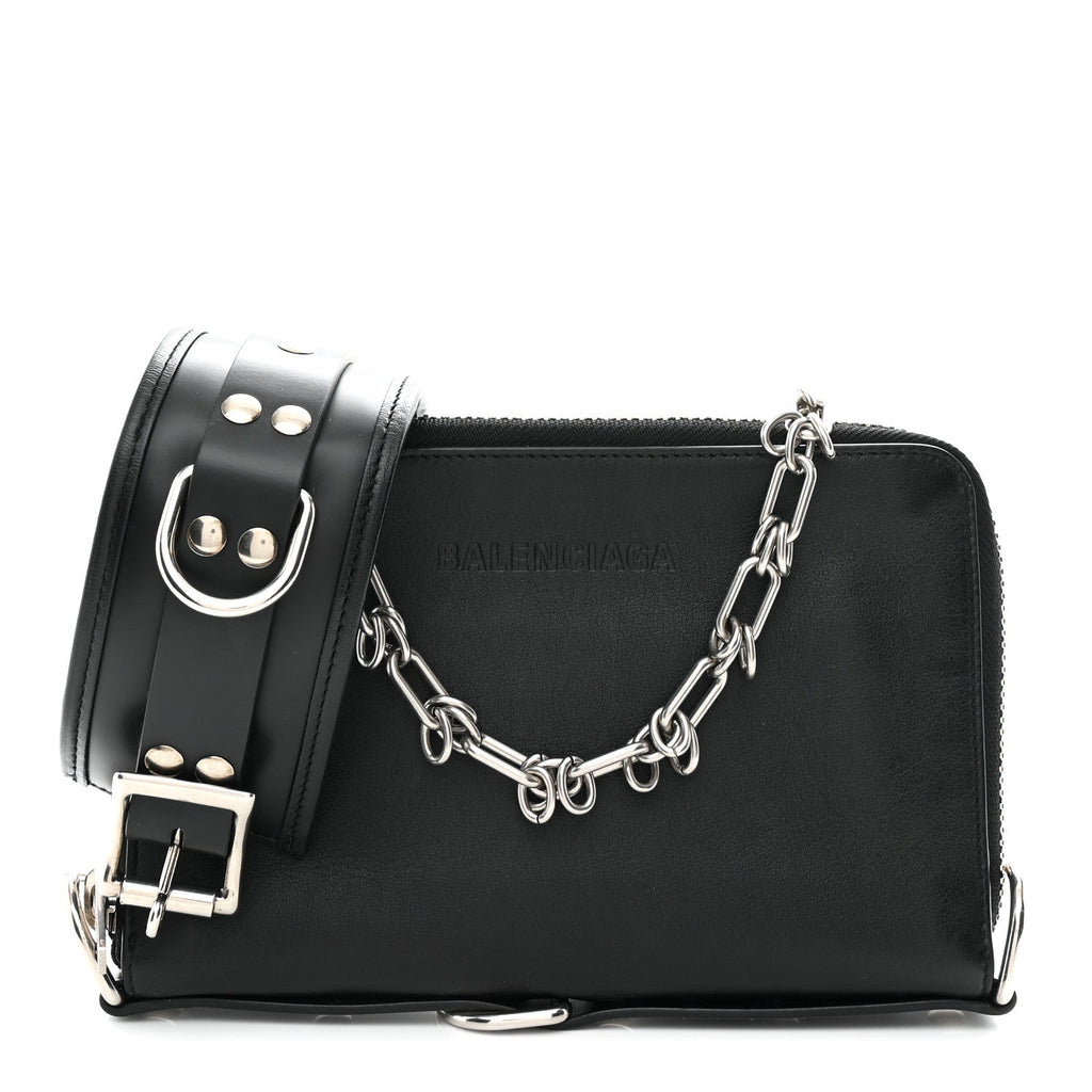 Calfskin Chain Cuff Wristlet Wallet Black