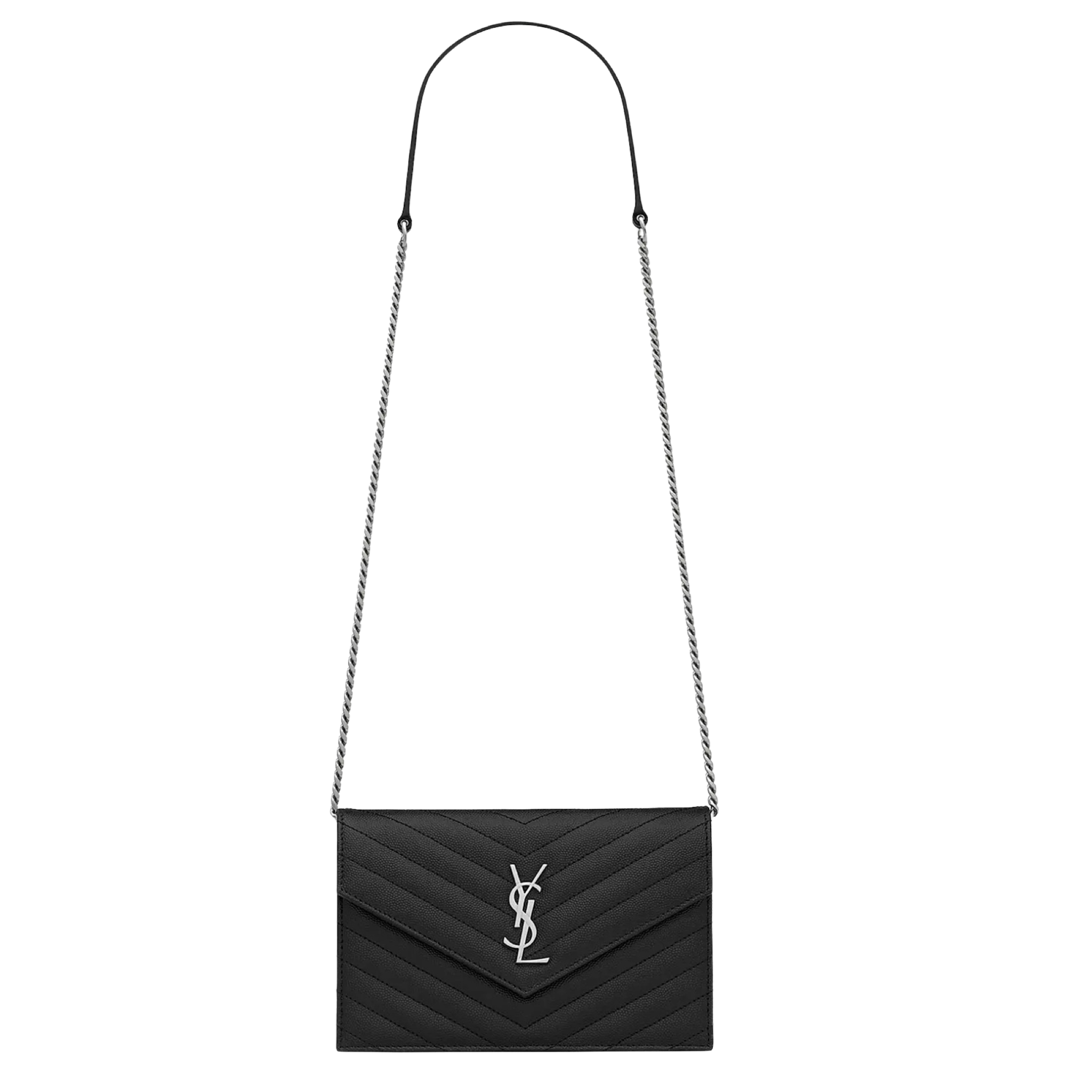 YSL Saint Laurent Monogramme Calfskin Leather Wallet on a Chain Handbag Black NWB