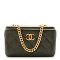Lambskin Quilted Small Pillow Crush Vanity Case With Chain Green