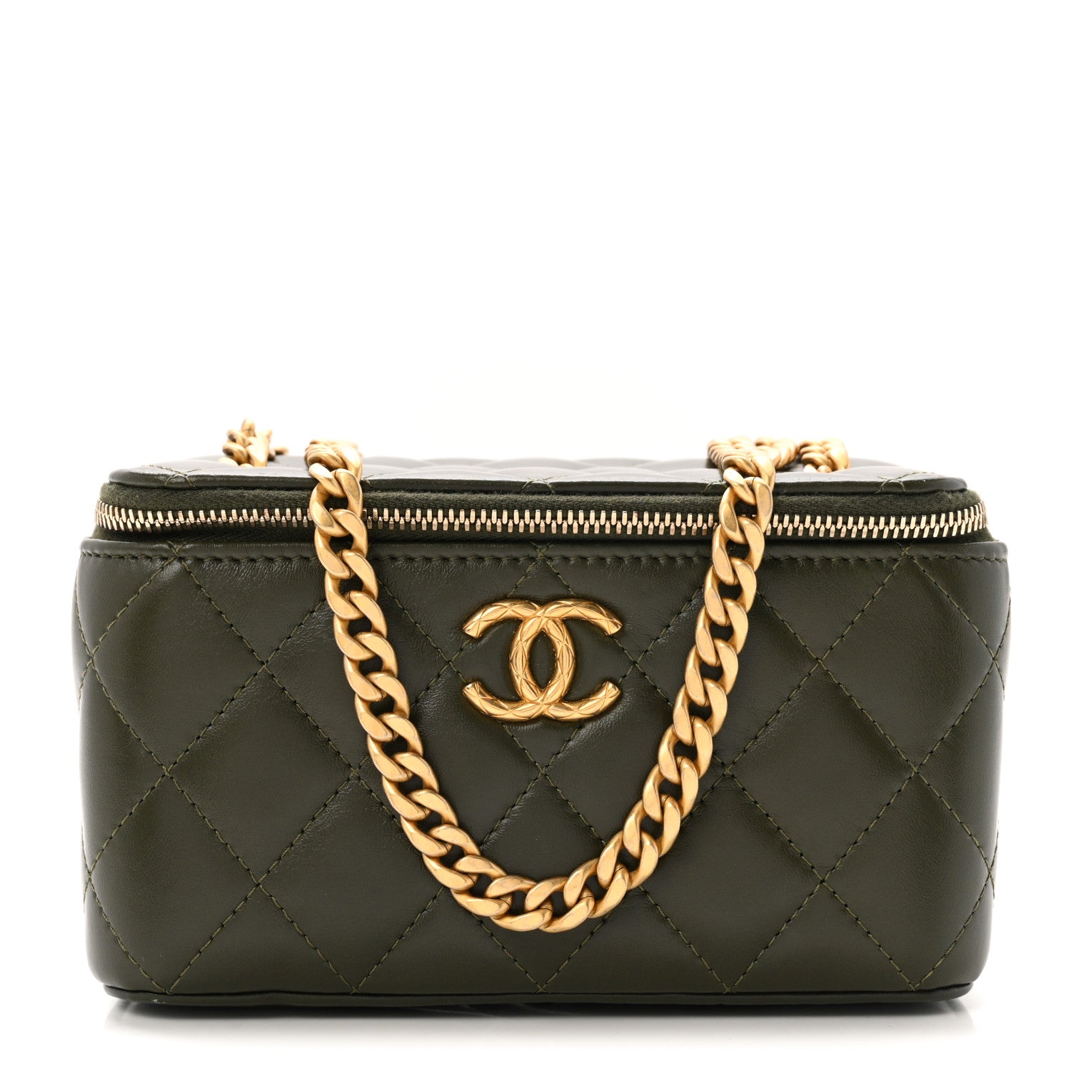 Lambskin Quilted Small Pillow Crush Vanity Case With Chain Green