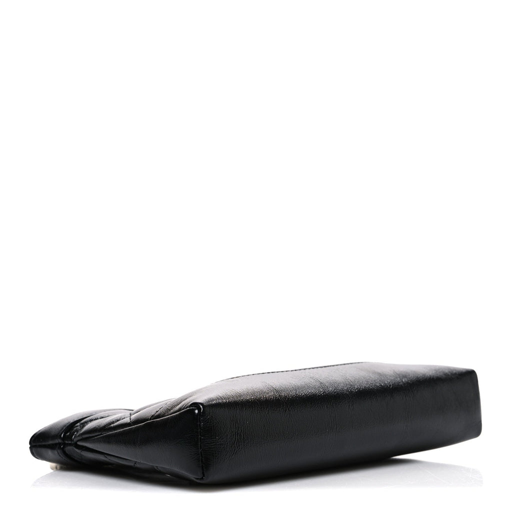 Shiny Crumpled Calfskin Quilted Nano 31 Shopping Bag Black