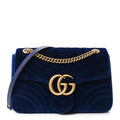 Velvet Matelasse Medium GG Marmont Shoulder Bag Cobalt Blue