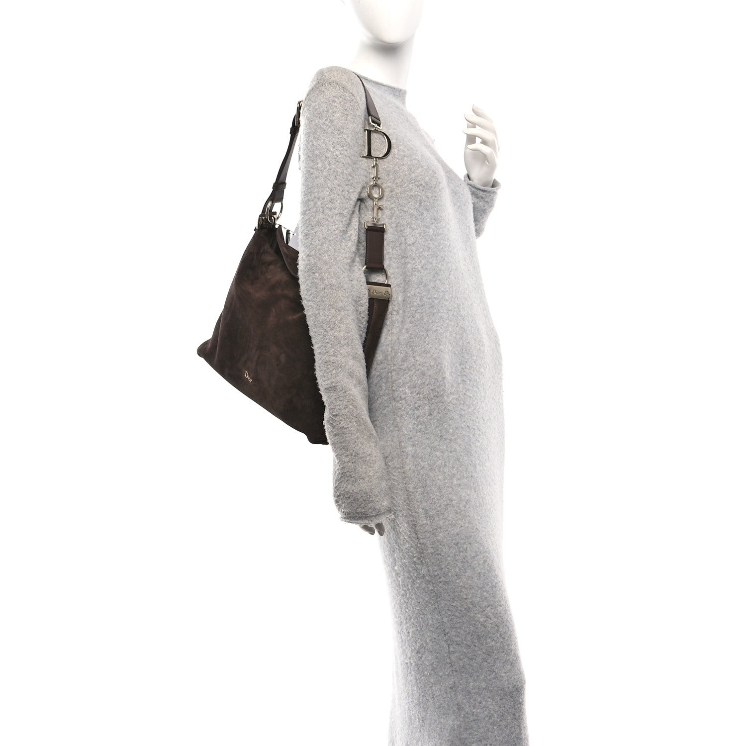 Grained Calfskin Medium Medaillon Bucket Bag Khaki Chocolate