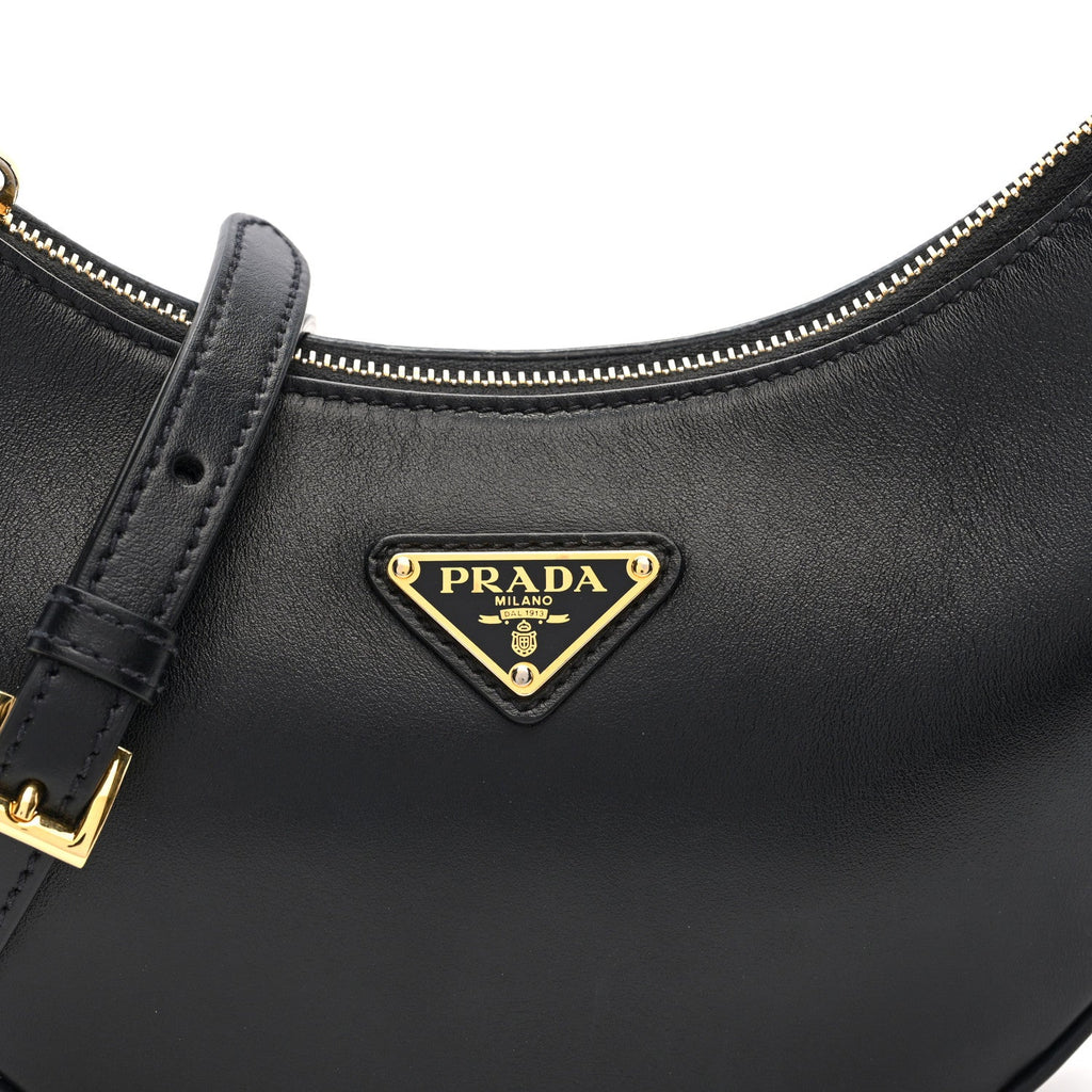 Soft Calfskin Arque Shoulder Bag Black