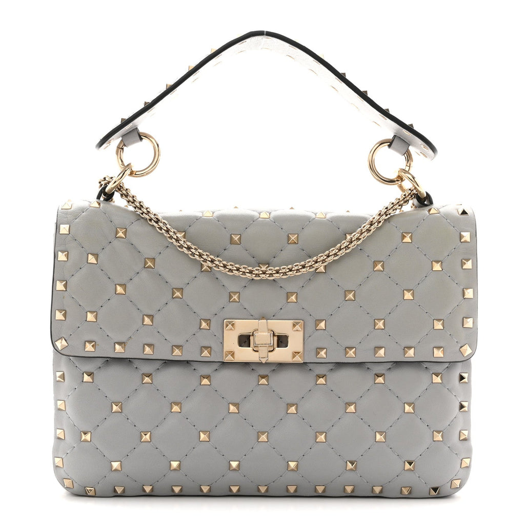 Nappa Medium Rockstud Spike Shoulder Bag Pastel Grey