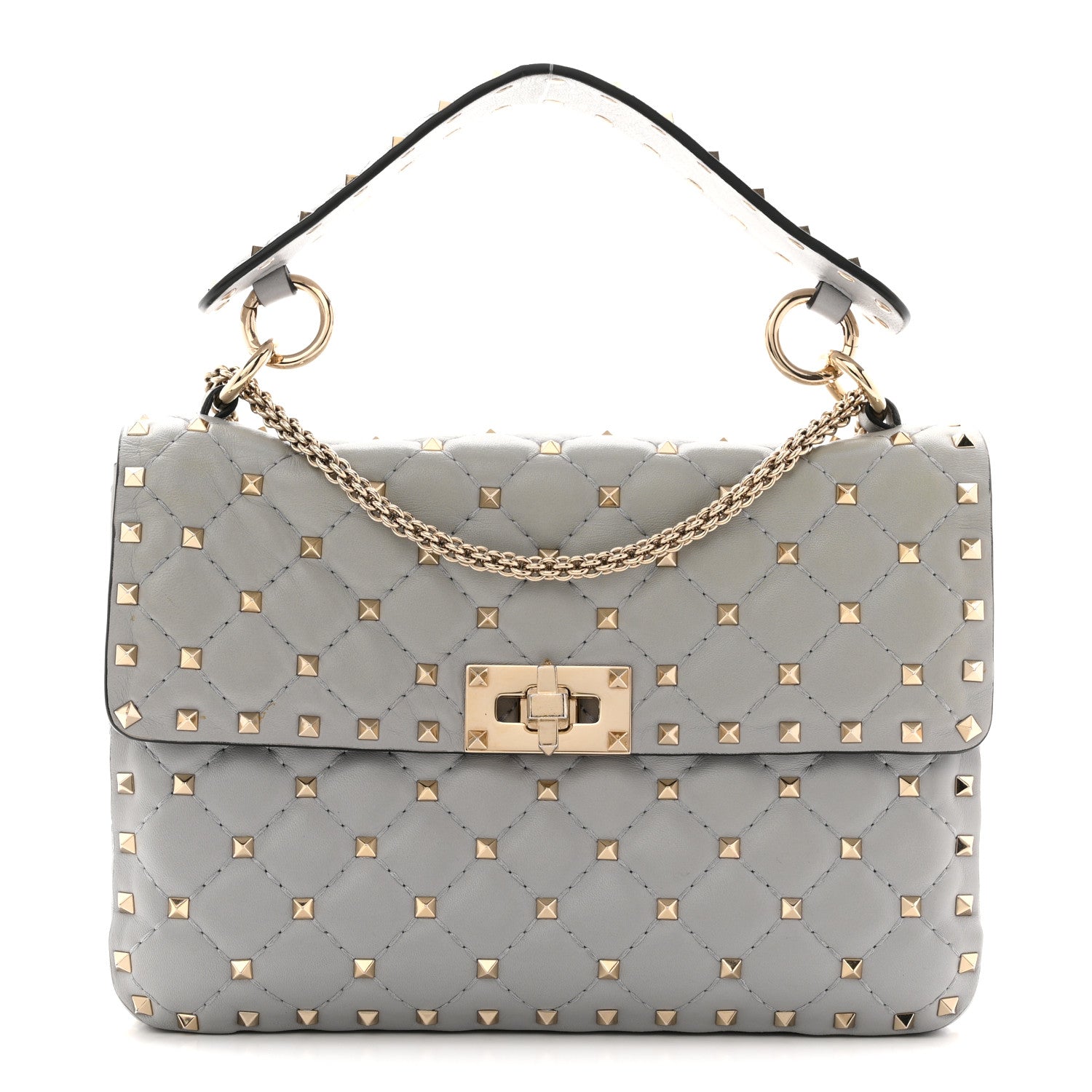 Nappa Medium Rockstud Spike Shoulder Bag Pastel Grey