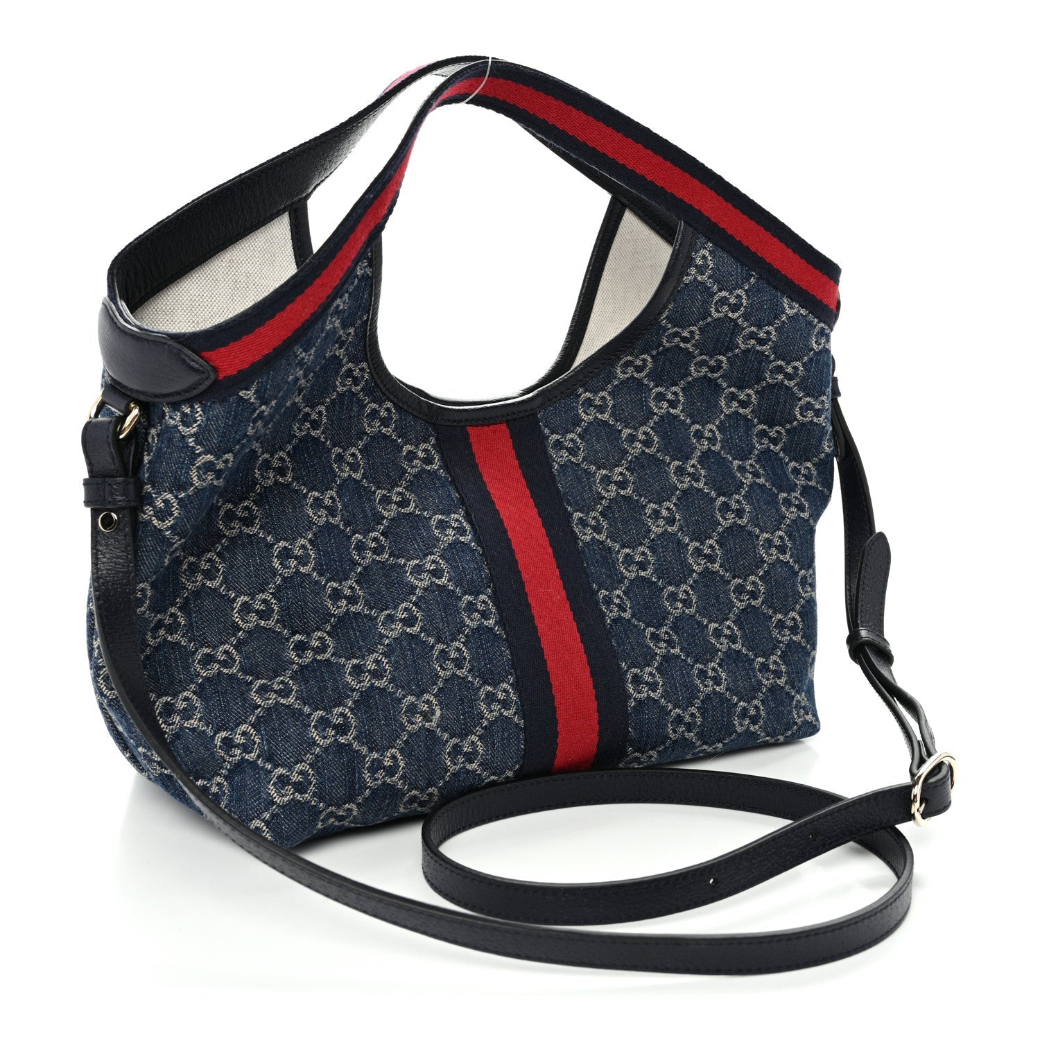 Denim GG Monogram Web Small Giglio Tote Blue White