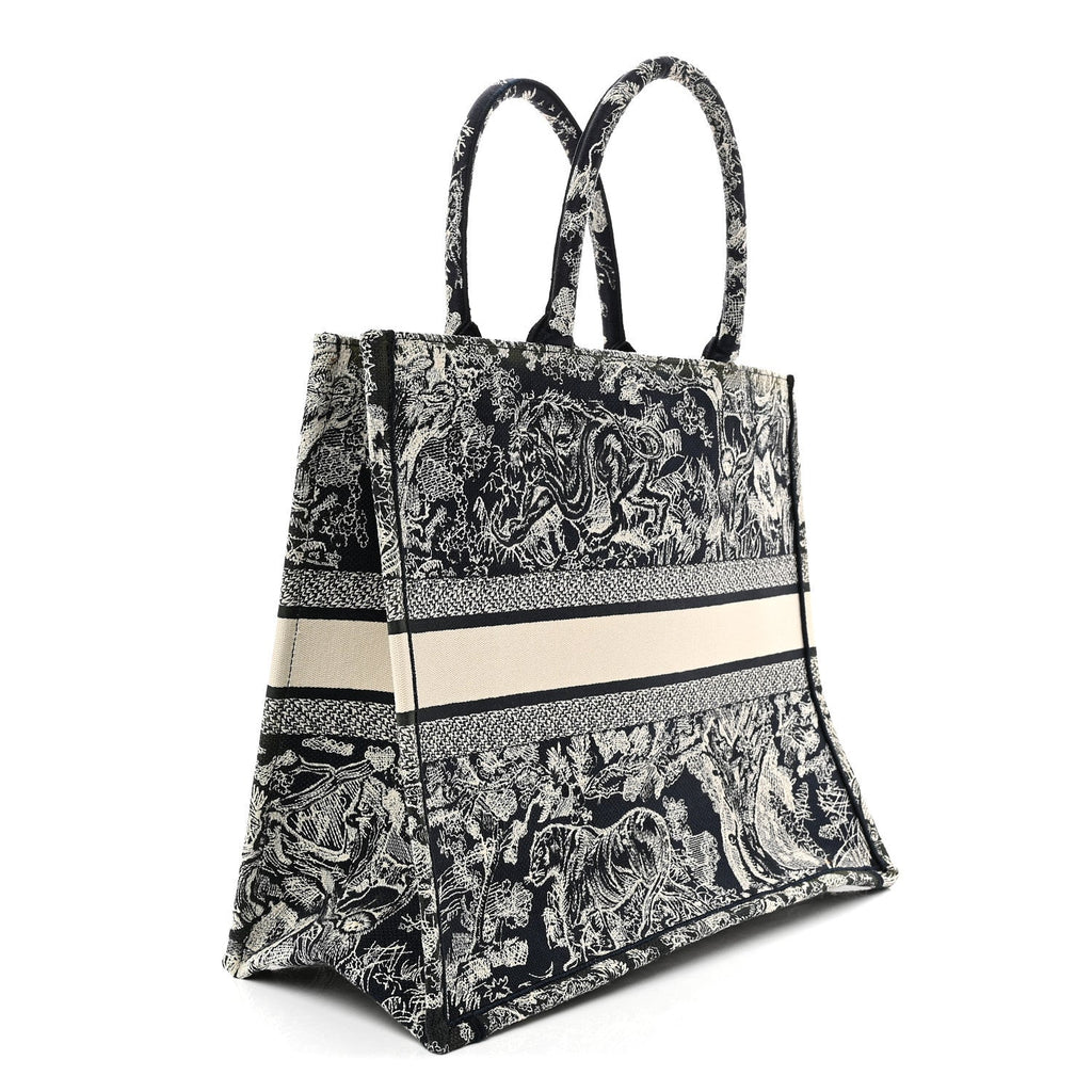 Canvas Embroidered Large Toile De Jouy Reverse Book Tote Blue