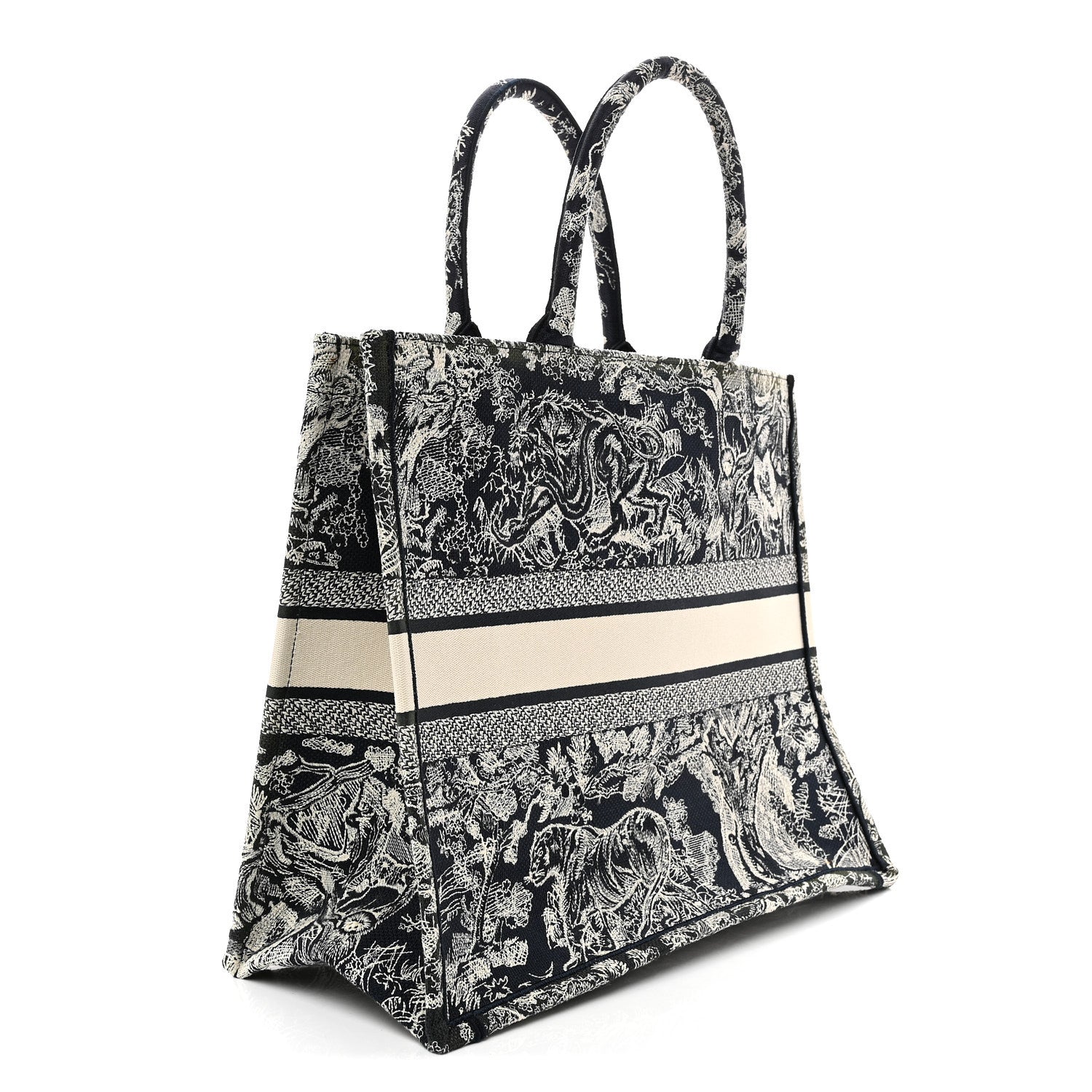 Canvas Embroidered Large Toile De Jouy Reverse Book Tote Blue