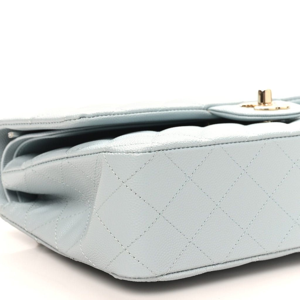 Caviar Quilted Medium Double Flap Light Blue
