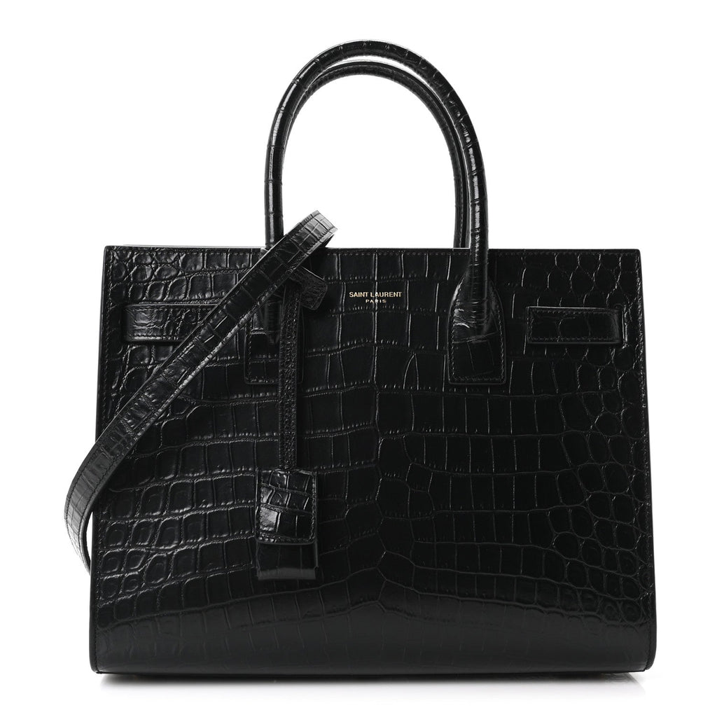 Calfskin Crocodile Embossed Baby Sac De Jour Black