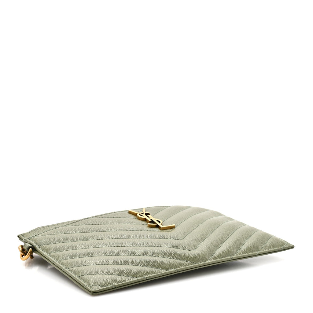 Grain De Poudre Chevron Monogram Large Bill Pouch Light Sage
