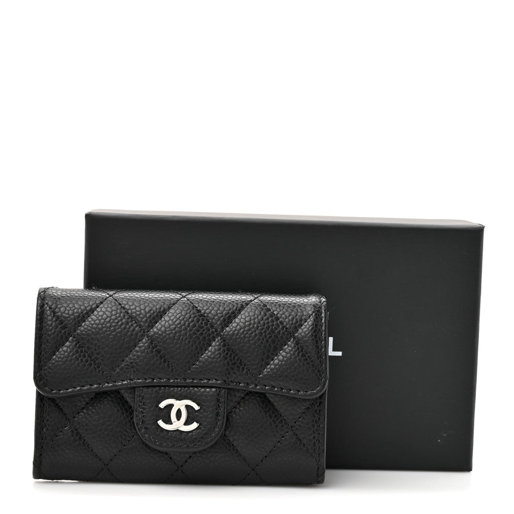 Caviar Quilted Flap Card Holder Black