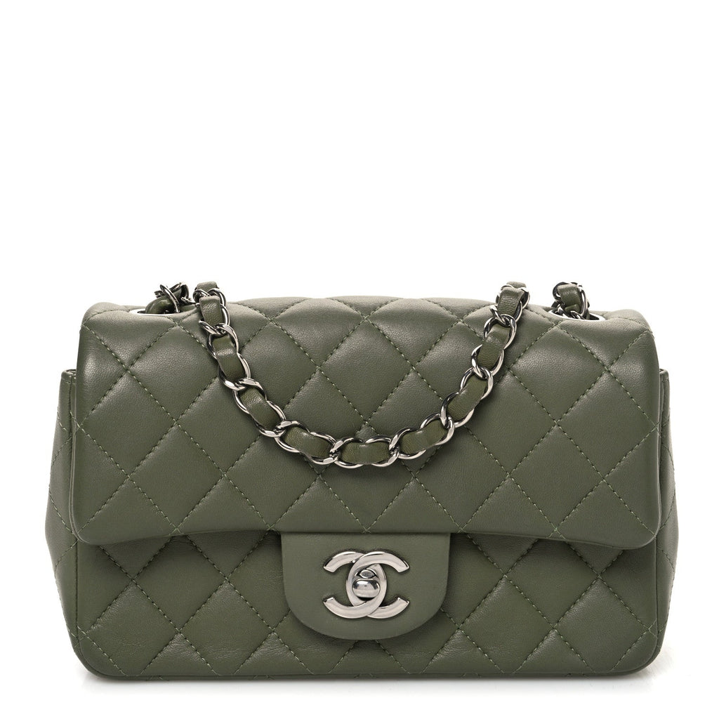 Lambskin Quilted Mini Rectangular Flap Green