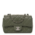 Lambskin Quilted Mini Rectangular Flap Green