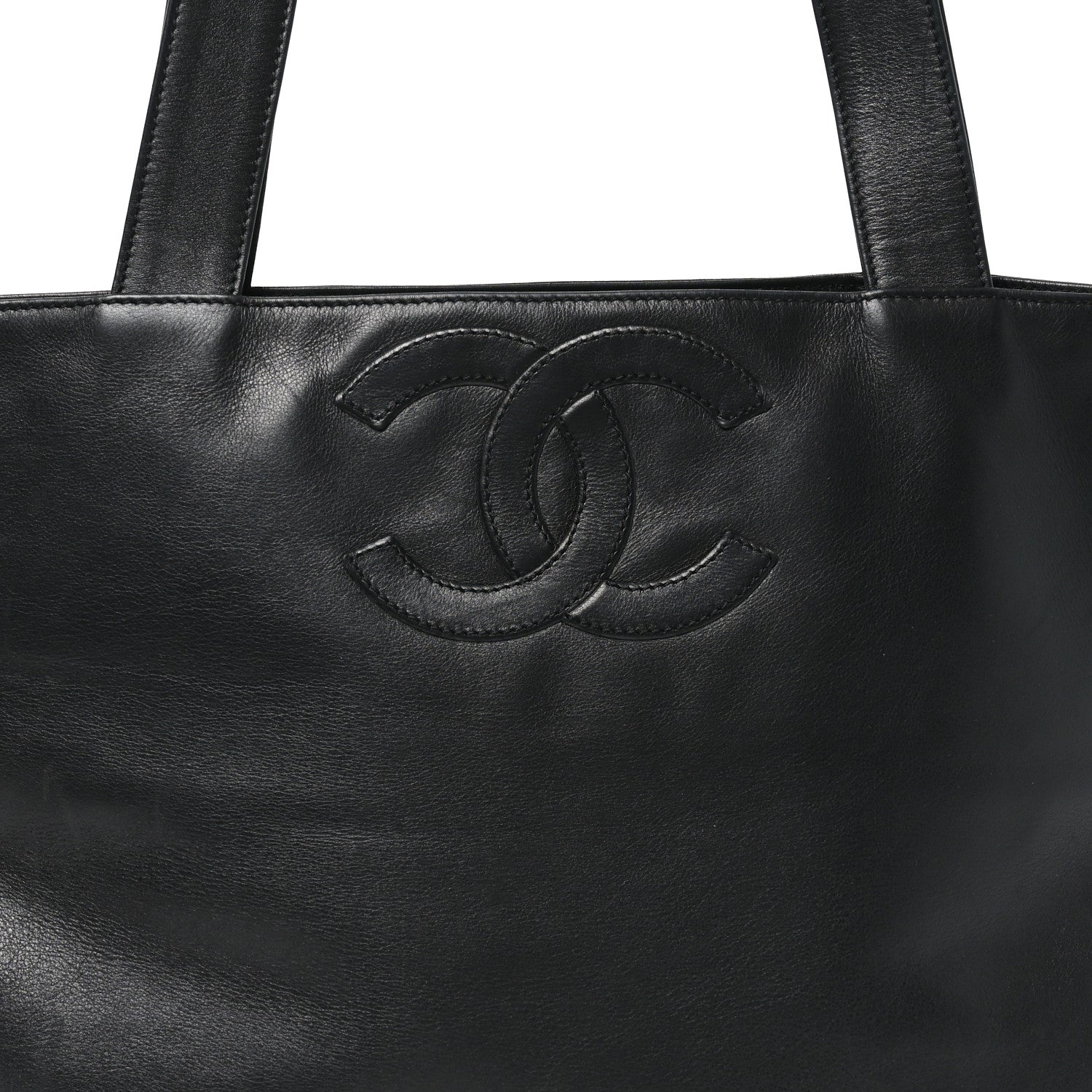 Calfskin Embossed CC Shoulder Bag Black