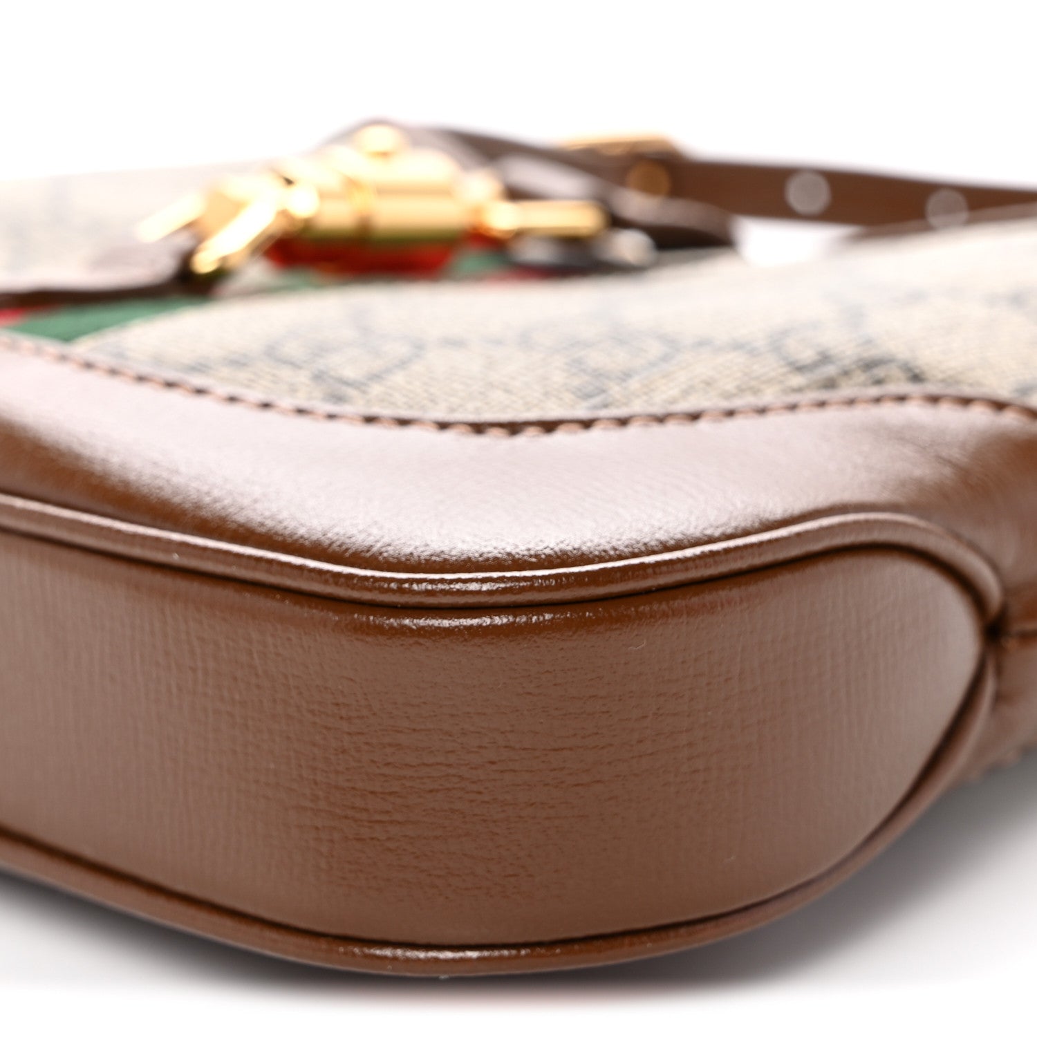 GG Supreme Monogram Azalea Calfskin Web Mini Jackie 1961 Hobo Beige Ebony Brown Sugar