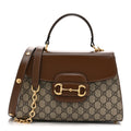 GG Supreme Monogram Calfskin Medium Horsebit 1955 Top Handle Bag Beige Ebony Brown Sugar