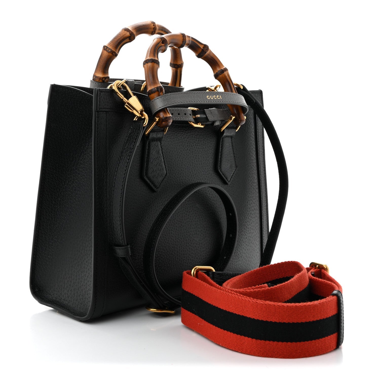 Textured Dollar Calfskin Web Small Diana Tote Bag Black Dusty Grey