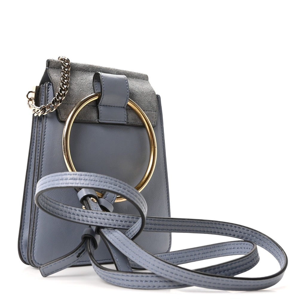 Suede Calfskin Mini Faye Bracelet Bag Washed Blue