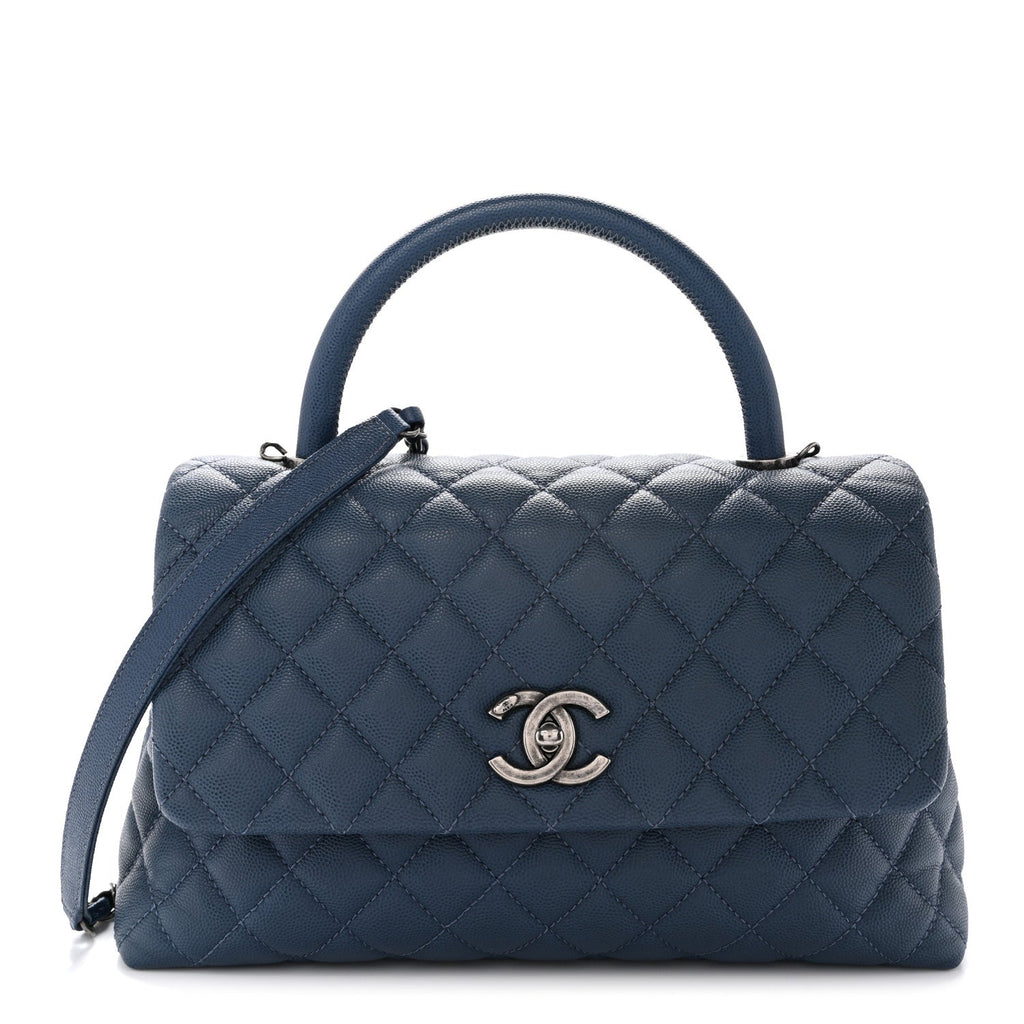 Caviar Quilted Small Coco Handle Flap Blue