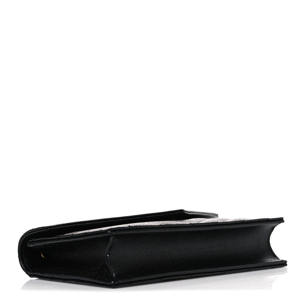 Grain De Poudre Matelasse Chevron Monogram Envelope Chain Wallet Black