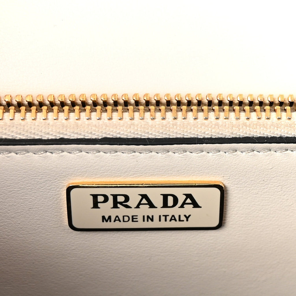 Saffiano Lux Metal Triangle Logo Mini Envelope Chain Shoulder Bag White