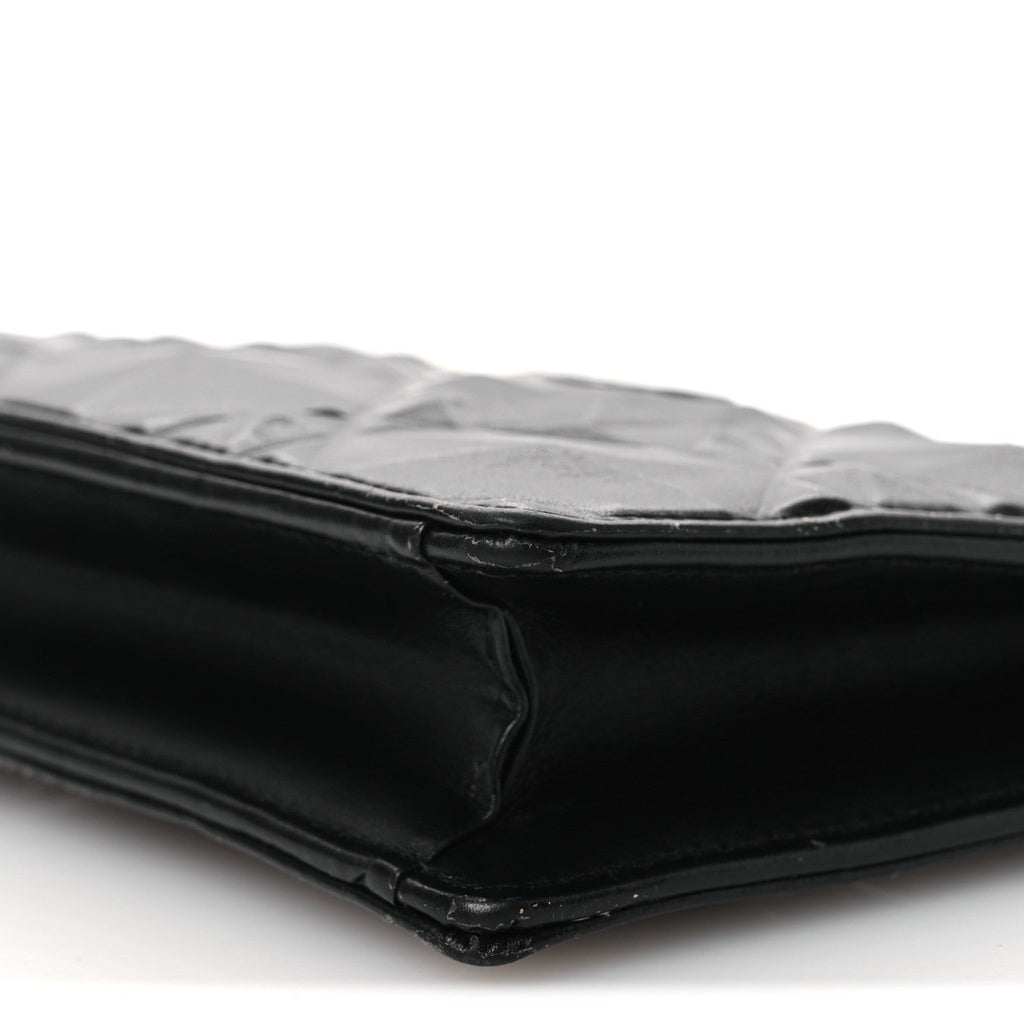 Calfskin Macrocannage Diamond Caro Zipped Pouch With Chain Black