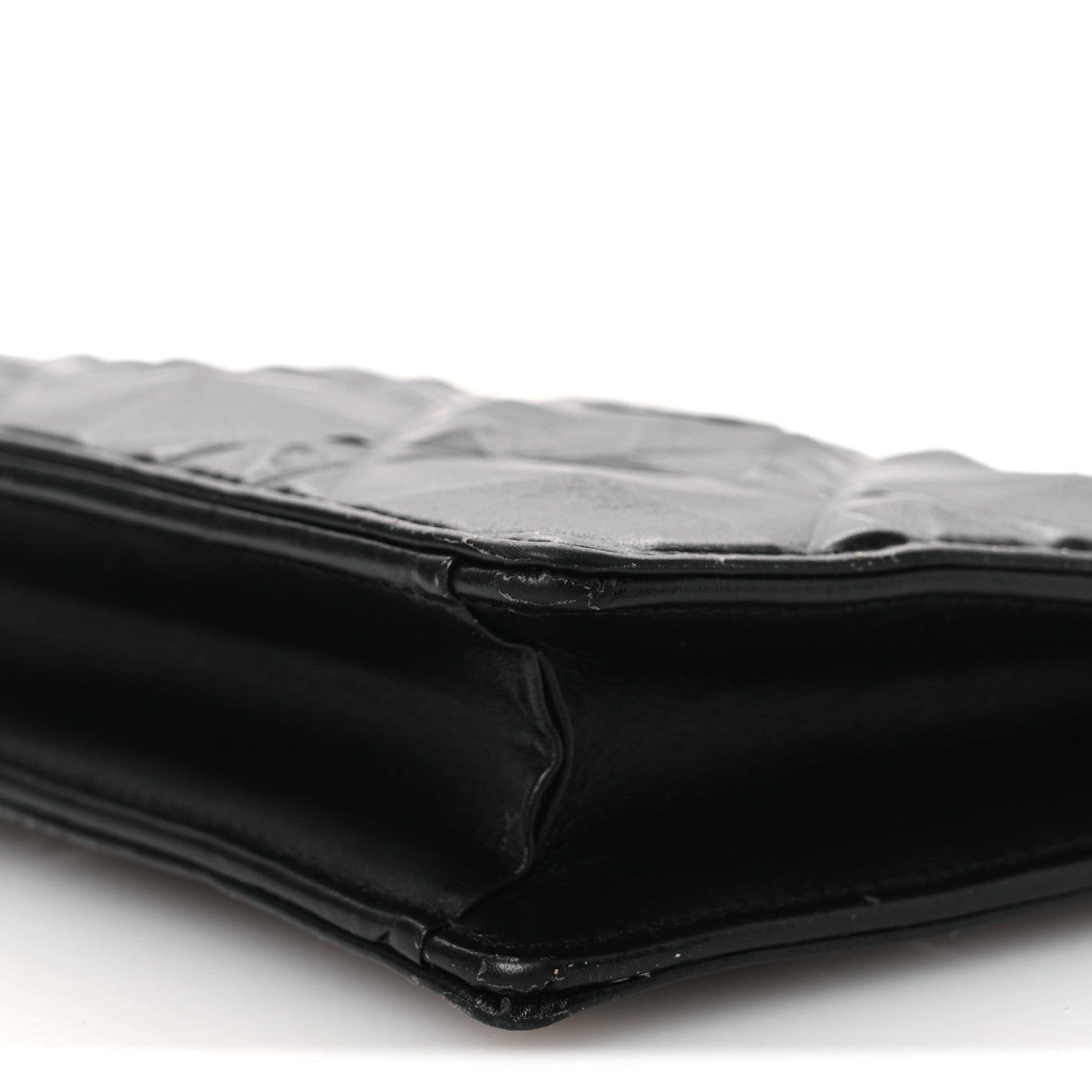 Calfskin Macrocannage Diamond Caro Zipped Pouch With Chain Black