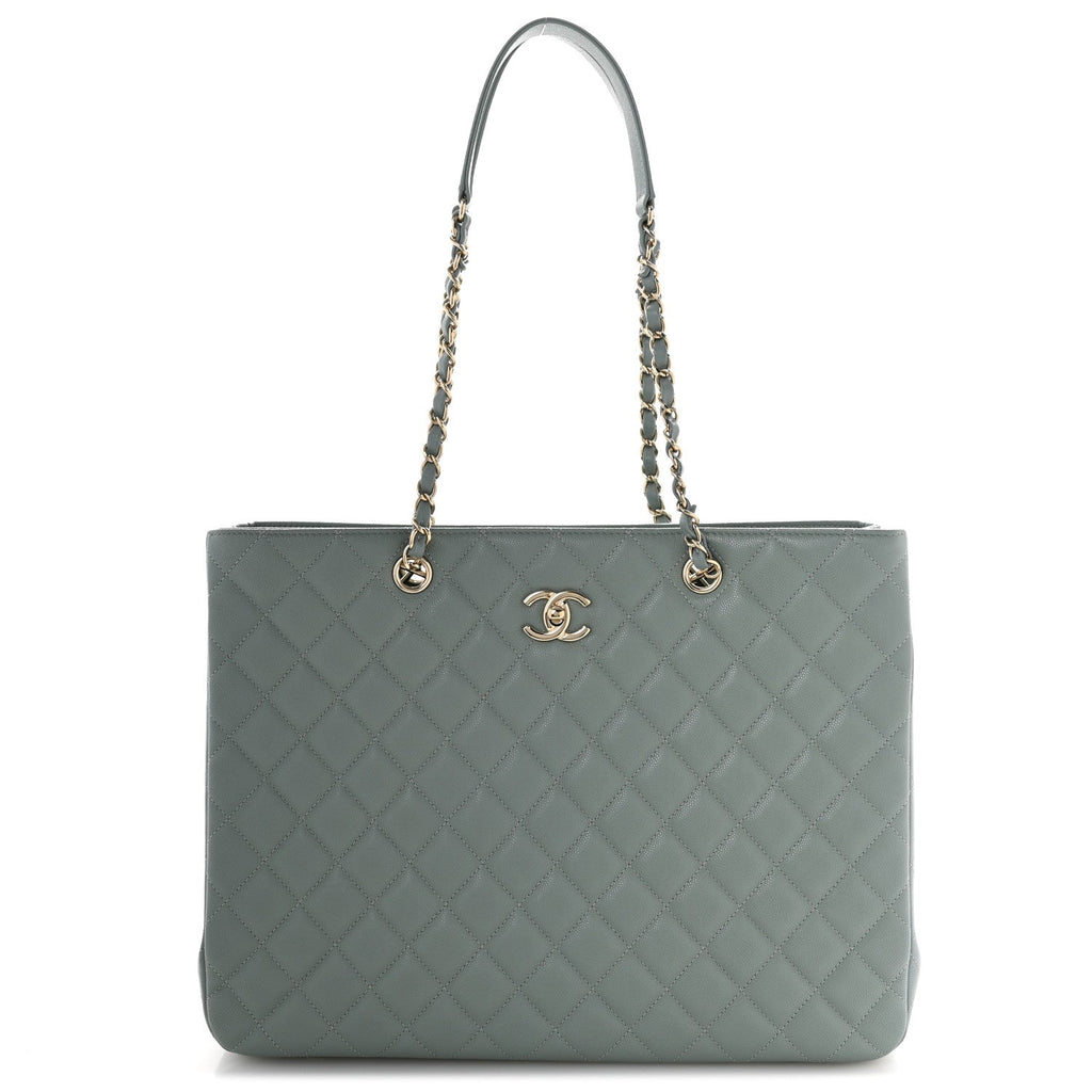 Caviar Quilted Large Classic Shopping Tote Light Green