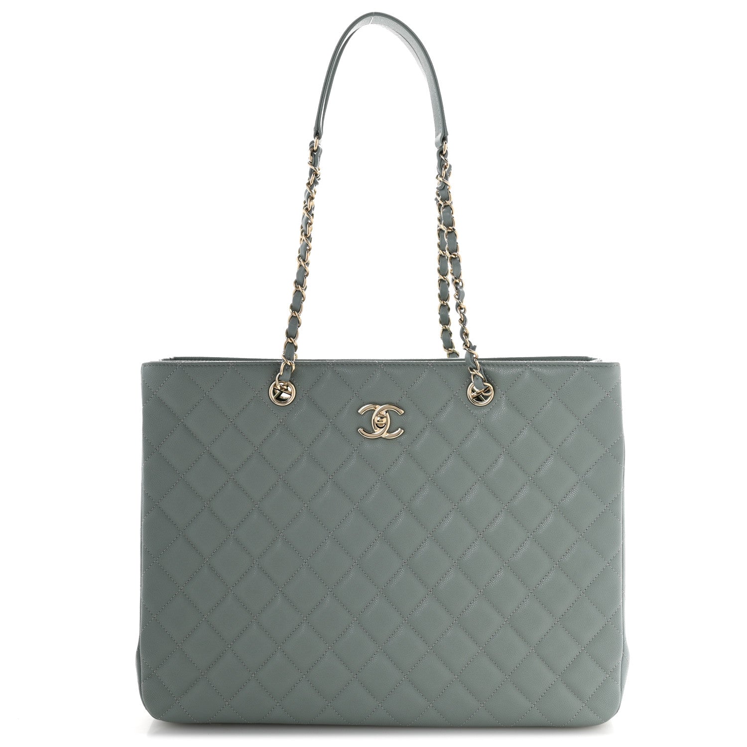 Caviar Quilted Large Classic Shopping Tote Light Green