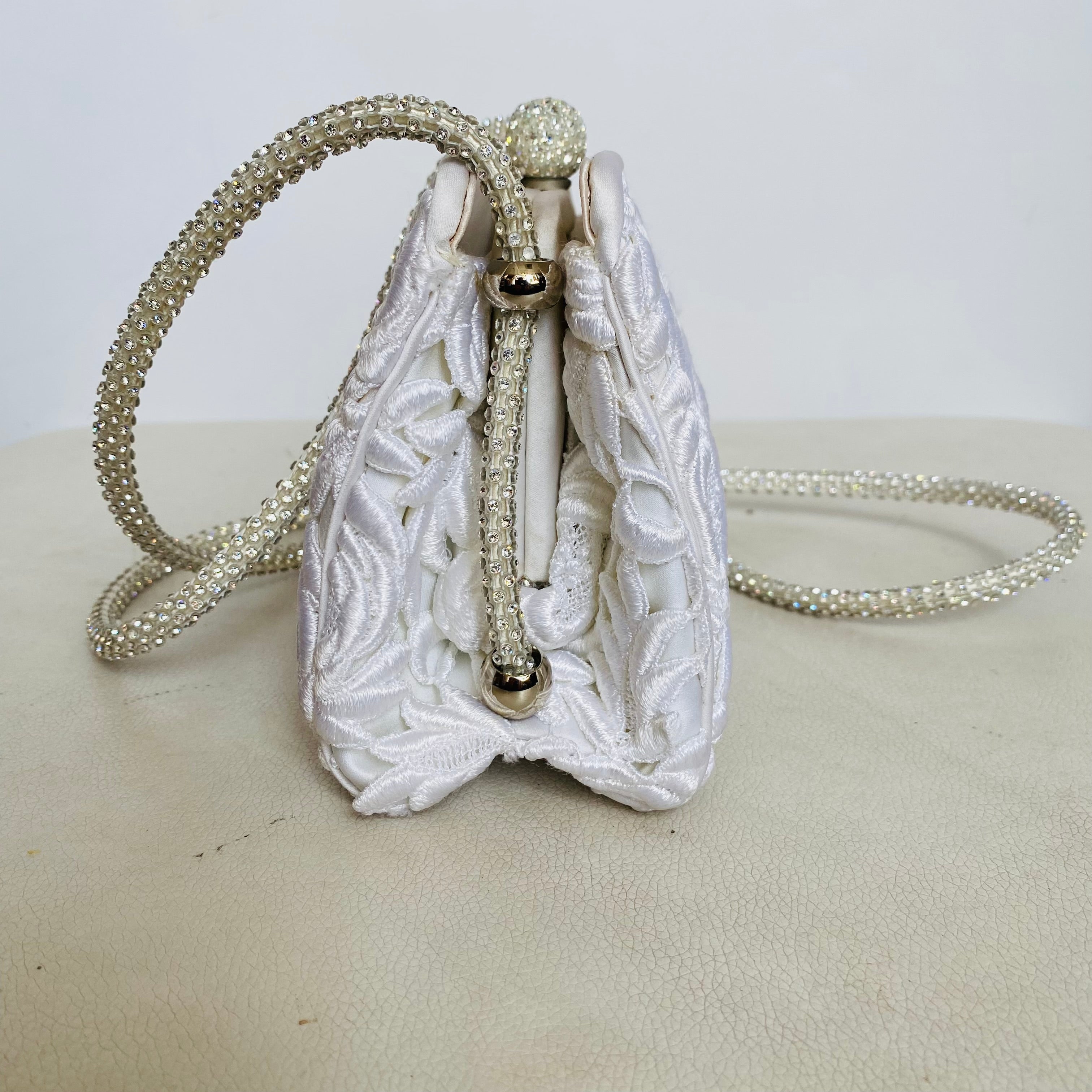 JUDITH LEIBER White/Crystal Shoulder Bag Bridal Handbag