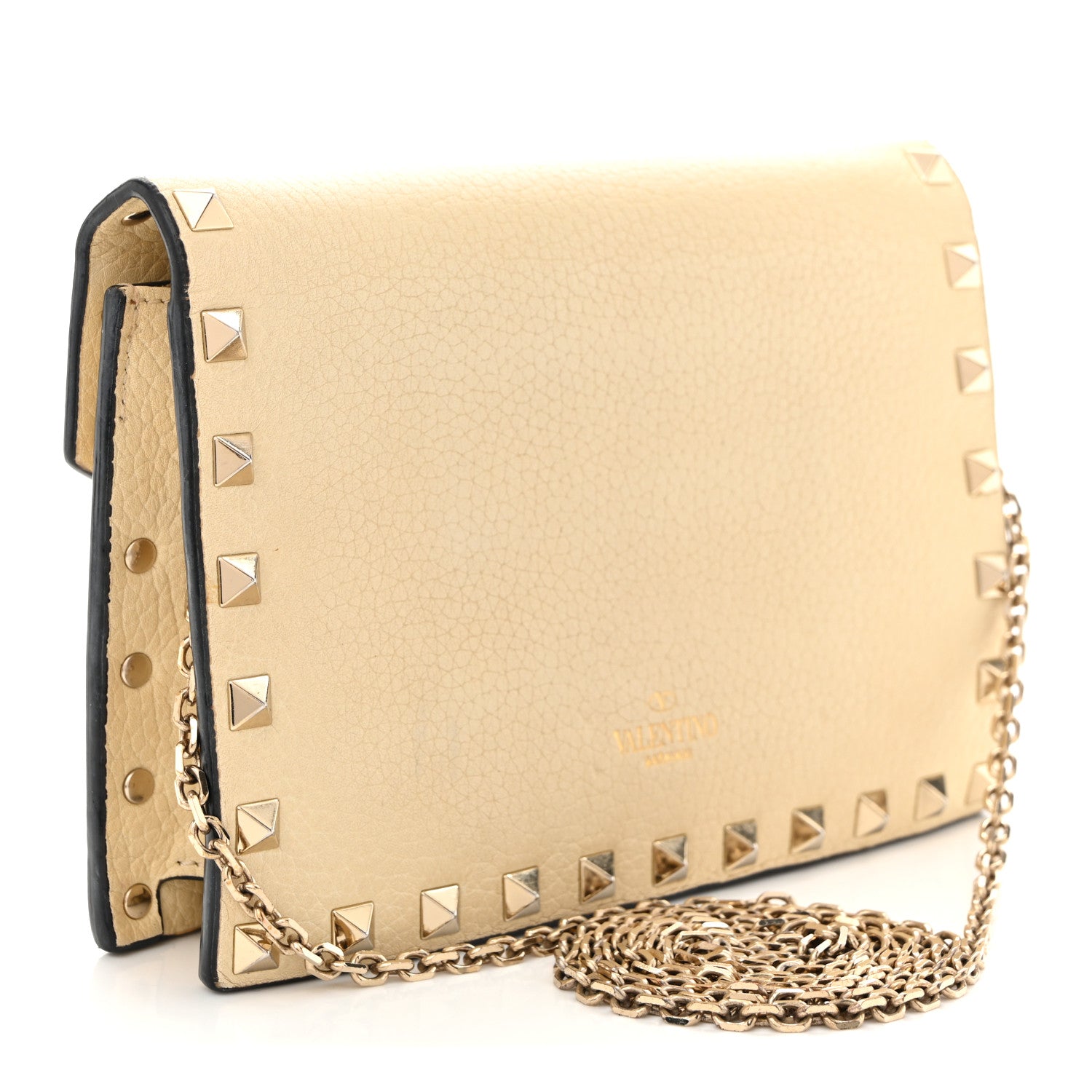 Vitello Rockstud Envelope Wallet on Chain Ivory