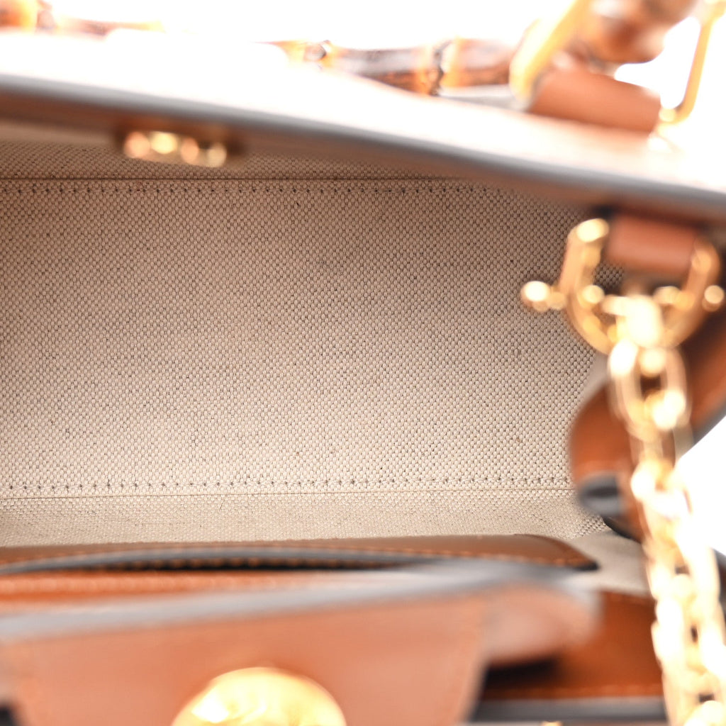 New Canvas Charisma Calfskin Crystal GG Monogram Mini Diana Tote Bag Camel Ebony