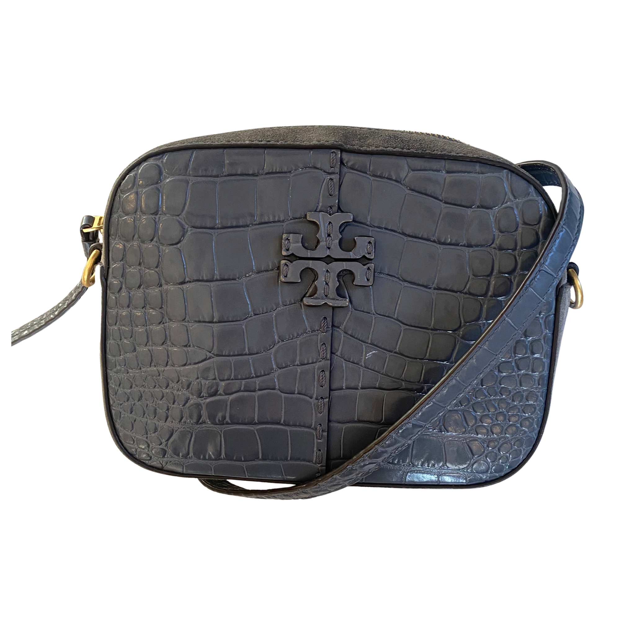 TORY BURCH Crocodile Embossed Crossbody Shoulder Bag Gray