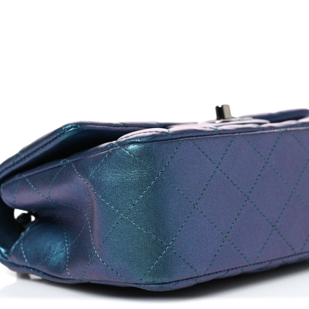 Iridescent Lambskin Quilted Mini Rectangular Flap Turquoise