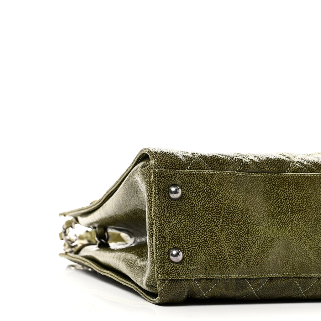 Glazed Caviar Quilted Tote Green