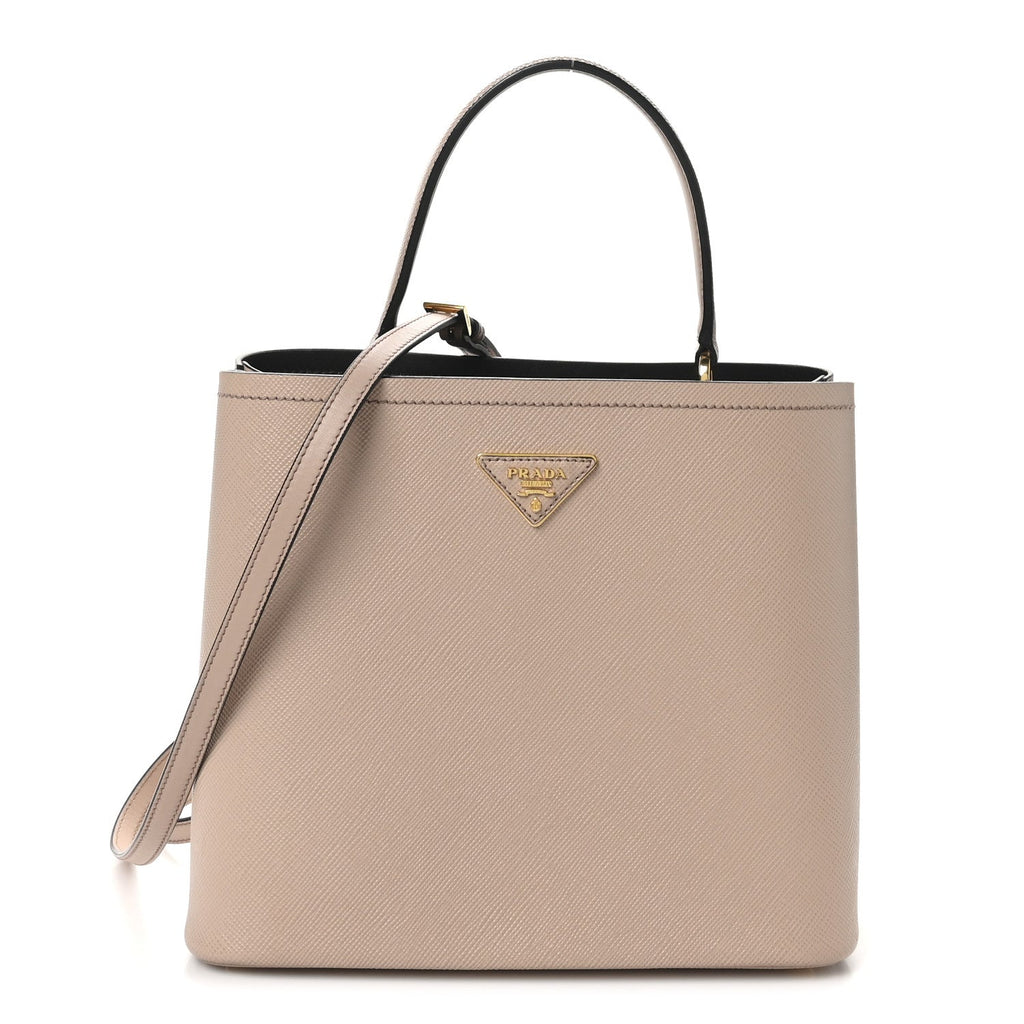 Saffiano Cuir Panier Bucket Bag Cipria Black
