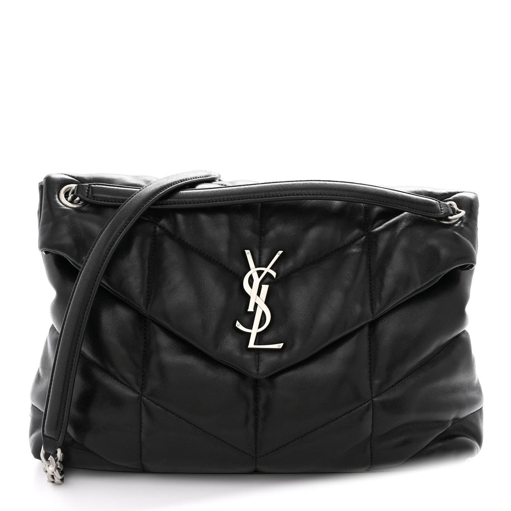 Lambskin Quilted Medium Loulou Puffer Monogram Chain Satchel Black