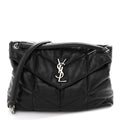 Lambskin Quilted Medium Loulou Puffer Monogram Chain Satchel Black