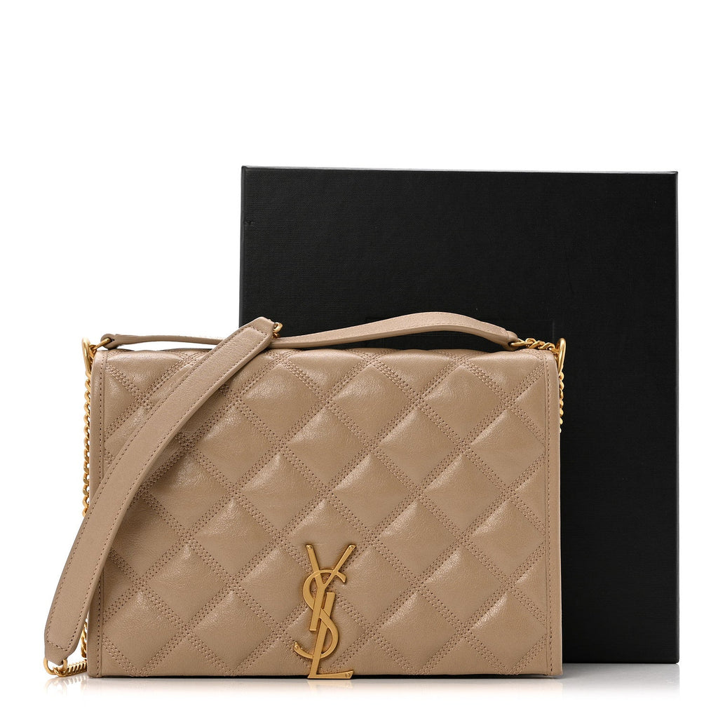 Lambskin Quilted Mini Becky Chain Bag Dark Beige