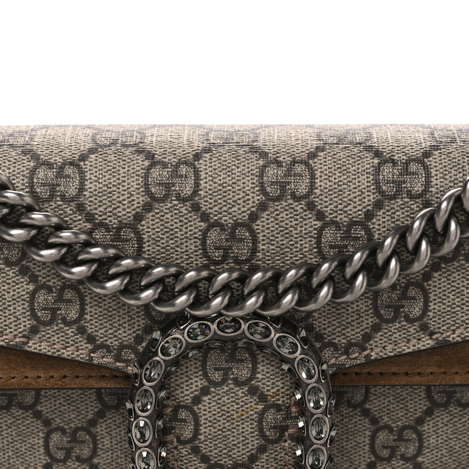 GG Supreme Monogram Suede Crystal Small Dionysus Shoulder Bag Beige Ebony Taupe