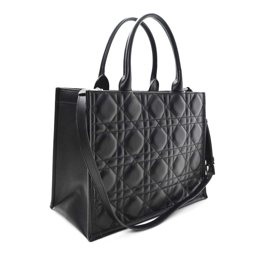 Calfskin Macro Cannage Medium Book Tote Black