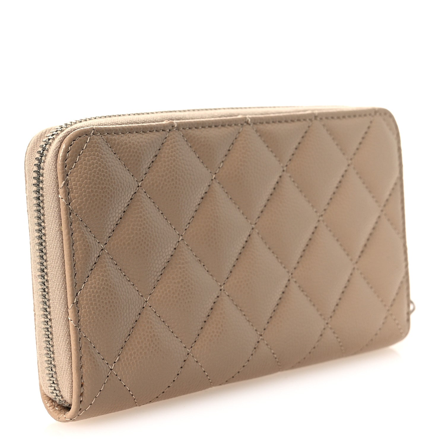 Caviar Quilted Medium Zip Around Wallet Beige