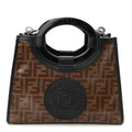 Glazed Fabric Vitello Century Plexiglass FF 1974 Stamp Patch Small Runaway Shopper Tote Mogano Panna Black