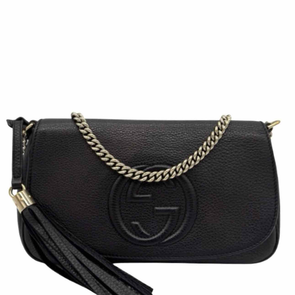 GUCCI Pebbled Calfskin Medium Soho Flap Crossbody Black