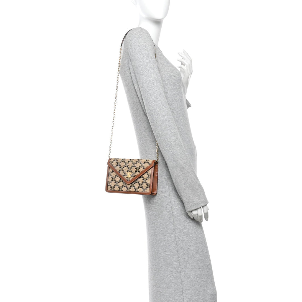 Raffia Jacquard Calfskin Triomphe Wallet on Chain Natural Tan