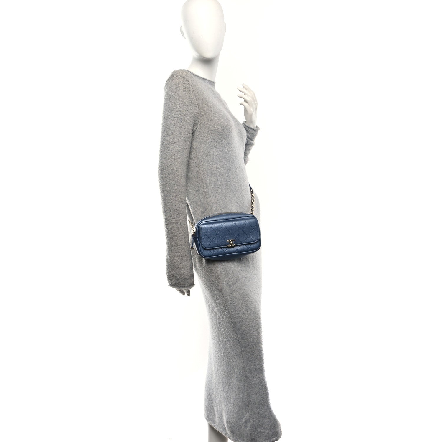 Metallic Goatskin Quilted Casual Trip Waist Bag Blue